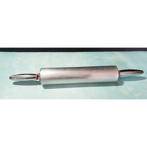 Silver Aluminum Metal Rolling Pin 19 in Red Washers MCM Pastry Dough Vintage